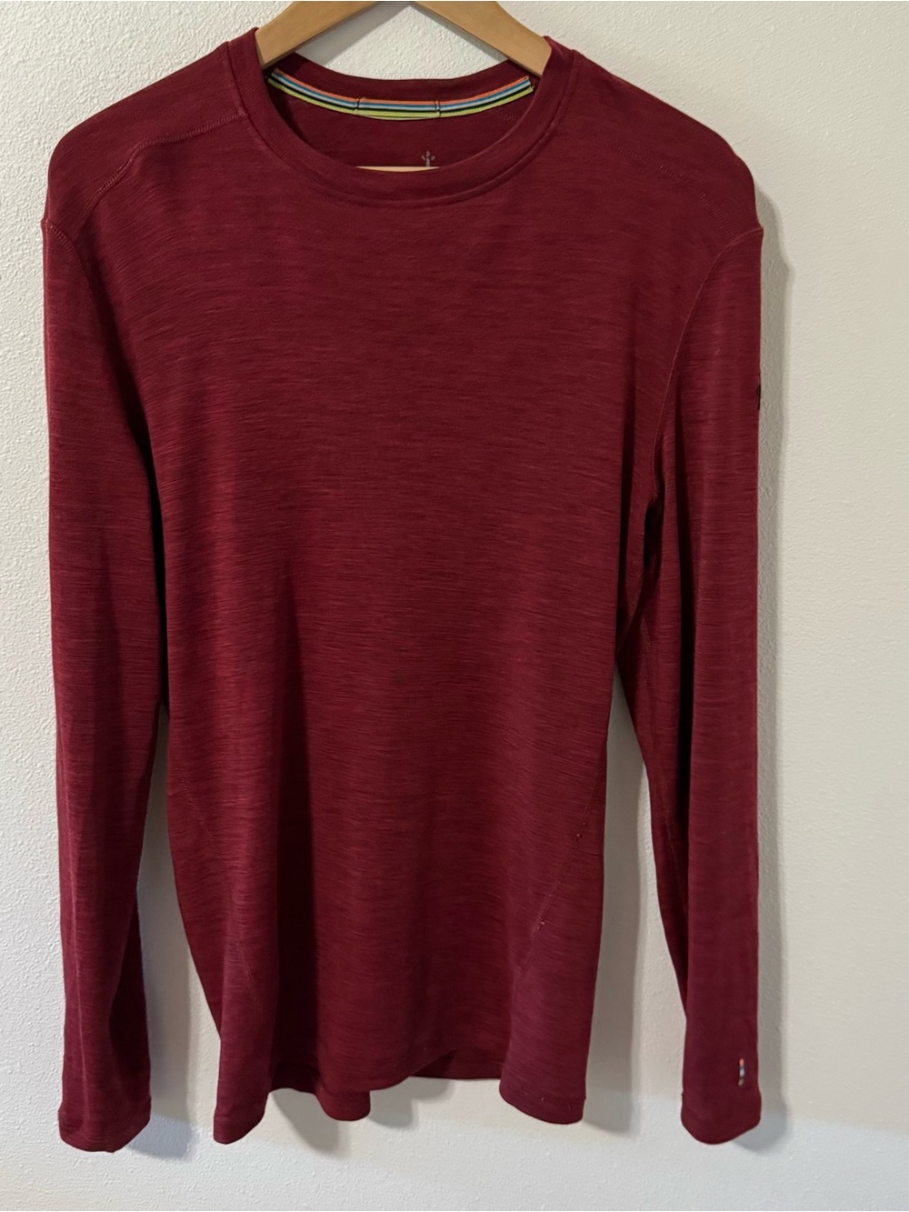 Smartwool Merino Base Layer Long Sleeve Red Outdoor Layering Hiking-Medium
